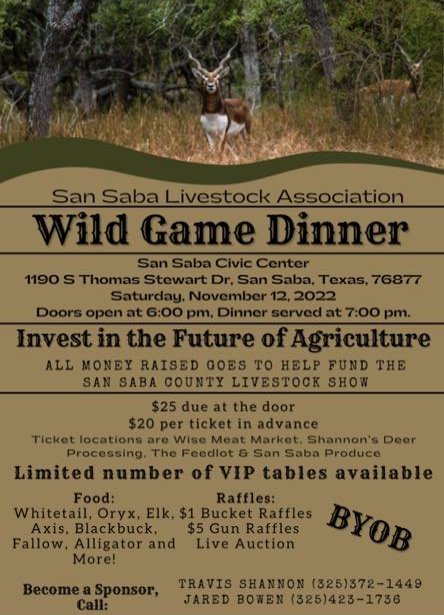 Wild Game Dinner San Saba County